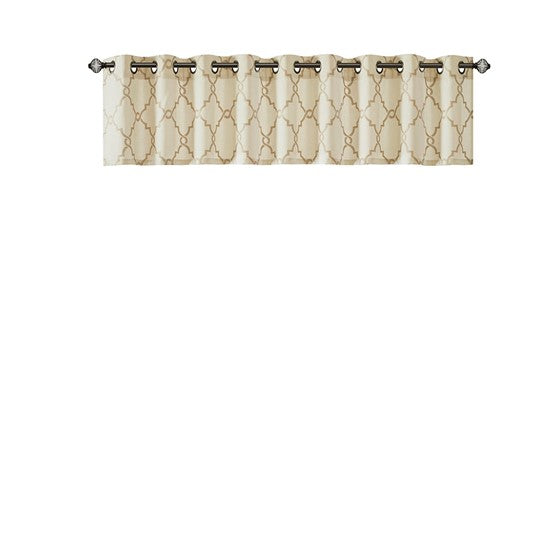 Fretwork Print Grommet Top Window Valance Beige Gold 50X18" Beige Gold Polyester