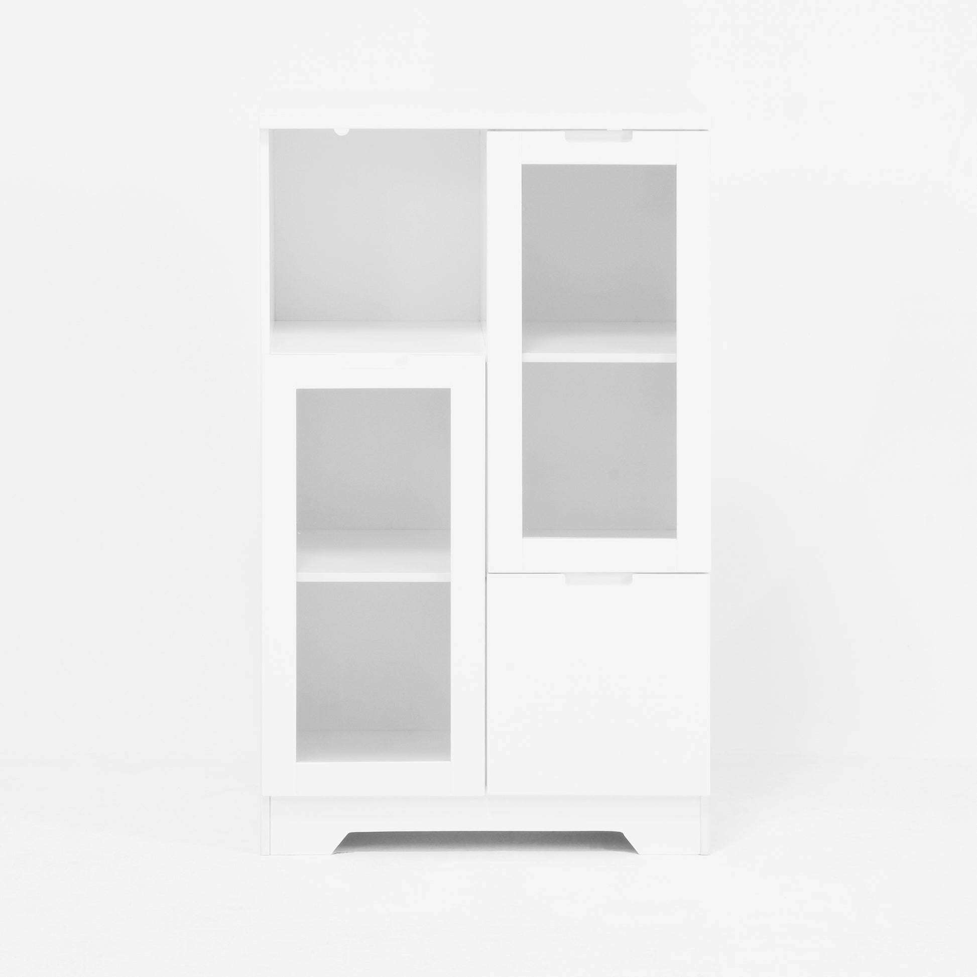 Wooden Floor Cabinet With 2 Glass Doors And 2 Storage Space,White ,Living Room Bathroom Entryway White White Mdf