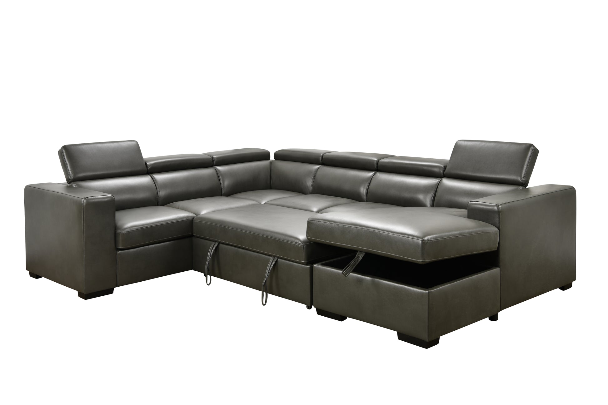 123" Modern U Shaped 7 Seat Sectional Sofa Couch With Adjustable Headrest, Sofa Bed With Storage Chaise Pull Out Couch Bed For Living Room ,Gray Light Brown Wood Primary Living Space Heavy Duty Eucalyptus 7 Seat Gray Faux Leather Soft Cushion Back Modern