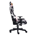 Ts85 Cow Print Luxx Series Gaming Chair Caster Nylon Black White Office Spot Clean Rectangular Modern Handle Office Chairs Solid Back Fabric Metal