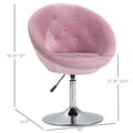Homcom Modern Makeup Vanity Chair Round Tufted Swivel Accent Chair With Chrome Frame Height Adjustable For Living Room, Bedroom Pink Pink Steel