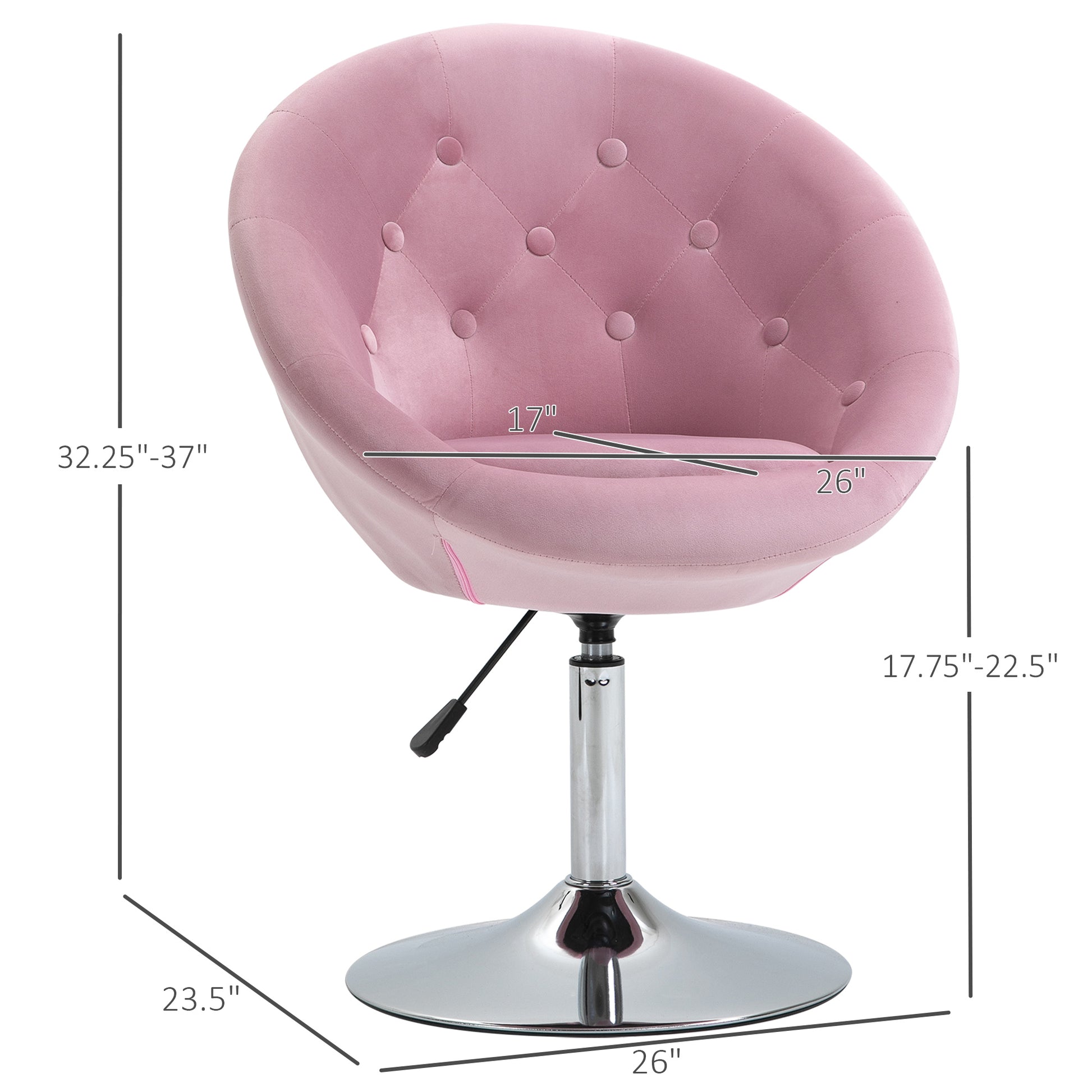 Homcom Modern Makeup Vanity Chair Round Tufted Swivel Accent Chair With Chrome Frame Height Adjustable For Living Room, Bedroom Pink Pink Steel