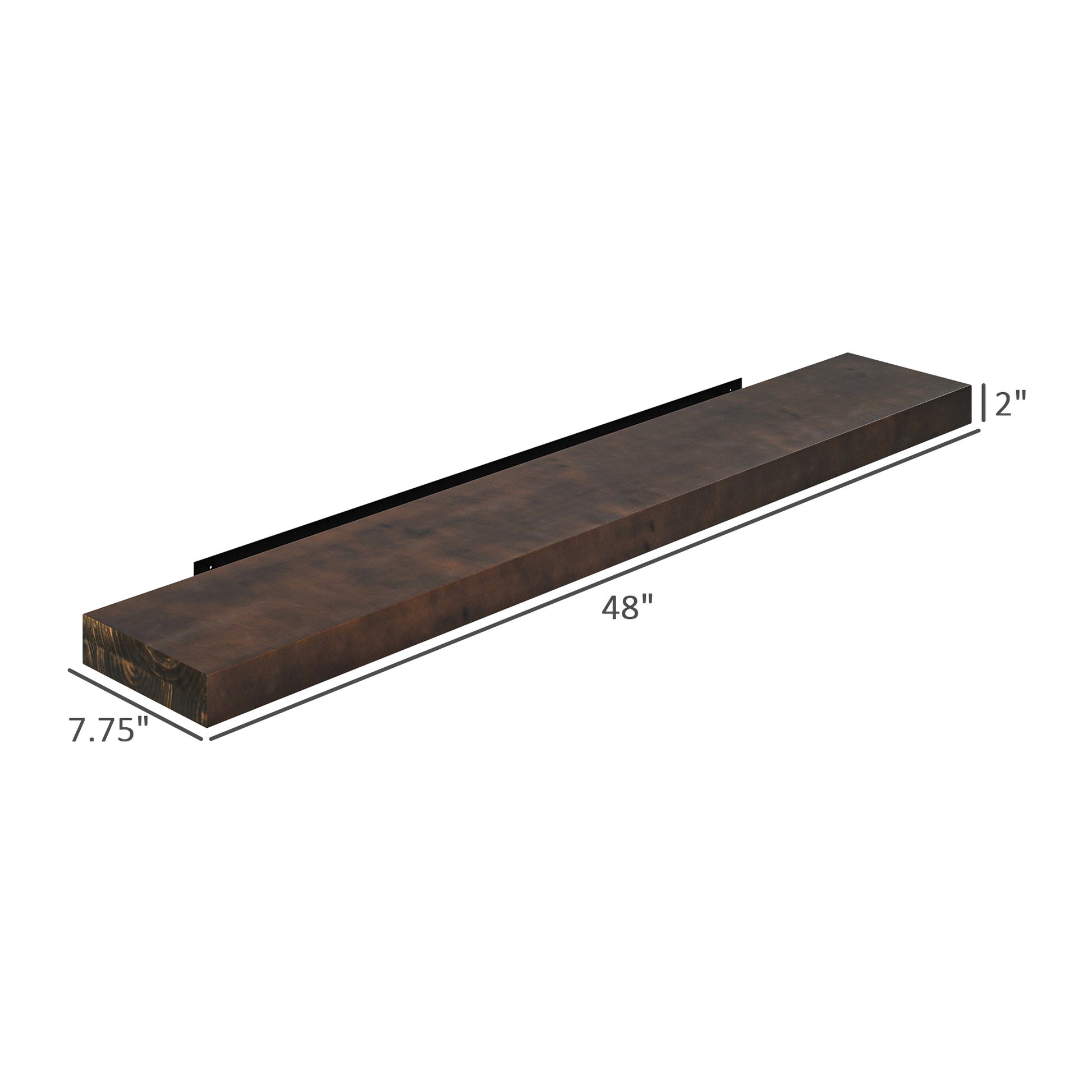 Homcom 48 Inch Fireplace Mantel, Floating Farmhouse Solid Fir Wood Shelf, Handmade Heavy Duty Wall Mounted Shelf, With Metal Bracket, Walnut Brown Walnut Wood