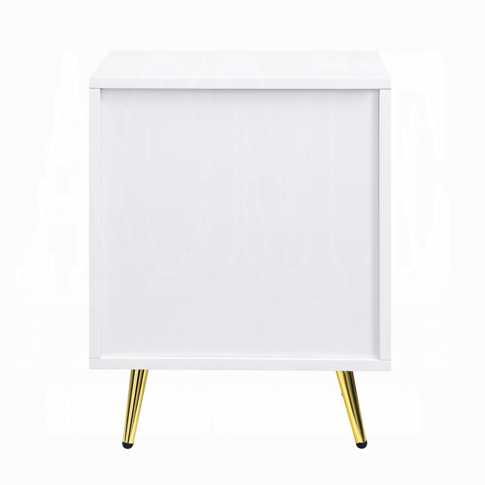 White High Gloss 2 Drawer Nightstand White 2 Drawers Bedroom Drawers White Wood Metal