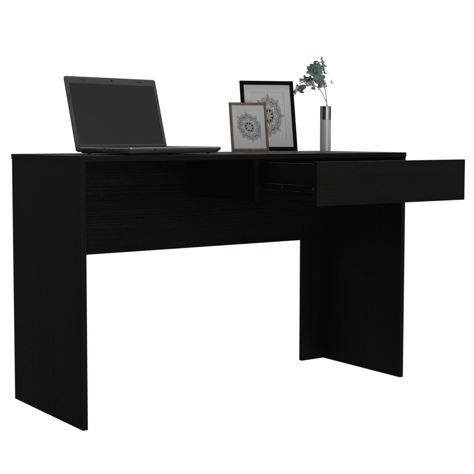 Acre Writing Computer Desk, One Drawer Black Black Computer Desk Office Modern Freestanding Rectangular Drawers Desk Rectangular Particle Board Particle Board