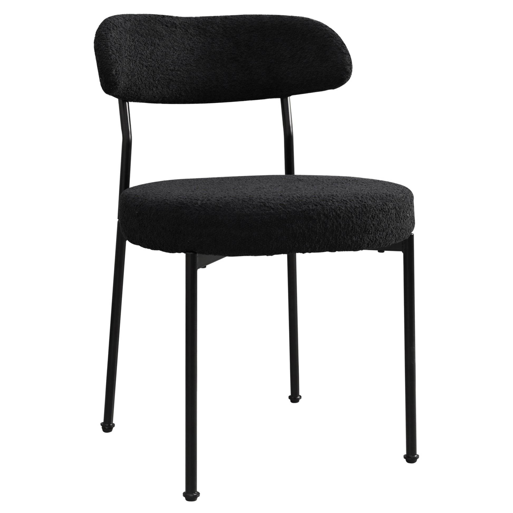 Boucle Upholstered Dining Chairs With Curved Backrest & Metal Legs Set Of 2, Black Metal Black Dining Room Foam Classic,Modern Dining Chairs Set Of 2 Fabric Metal