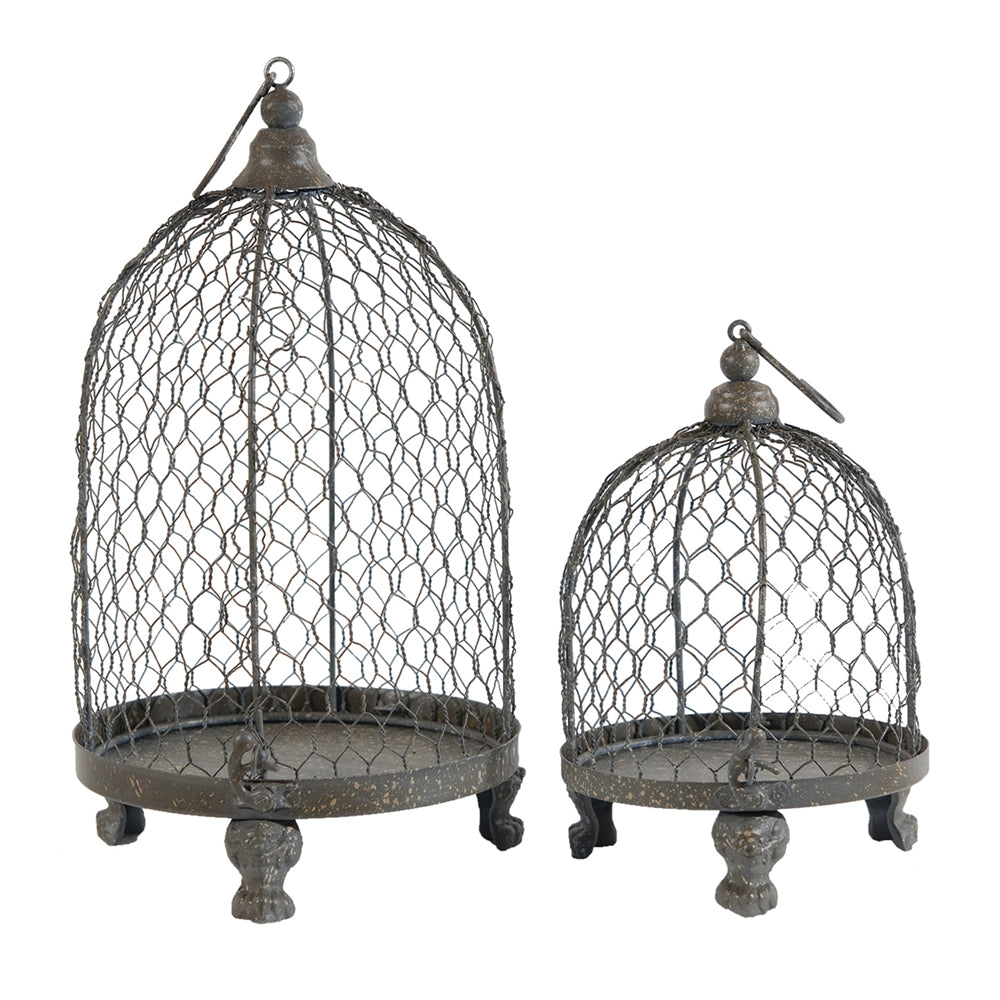 Set Of 2 Phineas Hanging Wire Mesh Candle Holders, L: D7X13" S: D6X9" Antique Gray Antique,Farmhouse,Retro,Rustic Iron