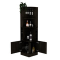 Syrah Corner Bar Cabinet, Eight Bottle Cubbies, Double Door, Two Open Shelves Black Freestanding Black Dining Room Corner Unit Modern Particle Board