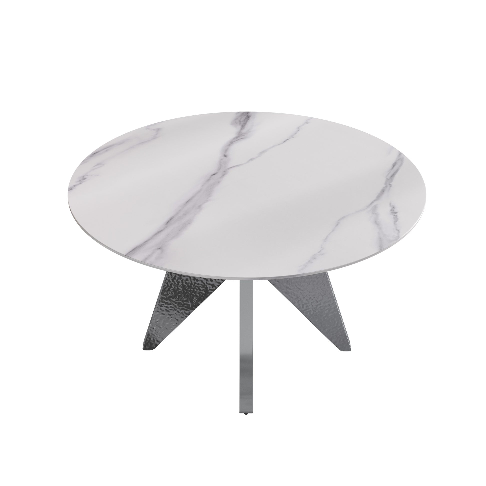 53" Round Marble Dining Table With Silver Stainless Steel Design Base, Artificial Marble For 6 People, Dining Room Living Room Kitchen Dining Table,White Dining Table Only Silver,White Dining Room