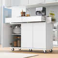 K&K 53.2'' Kitchen Island With Drop Leaf, Kitchen Storage Cart With Spice Rack, Towel Rack And 2 Drawers, Rolling Kitchen Island On Wheels With Adjustable Shelves For Kitchen, Dining Room, White White Brown Kitchen Artsy,Casual,Classic,Minimalist,Modern