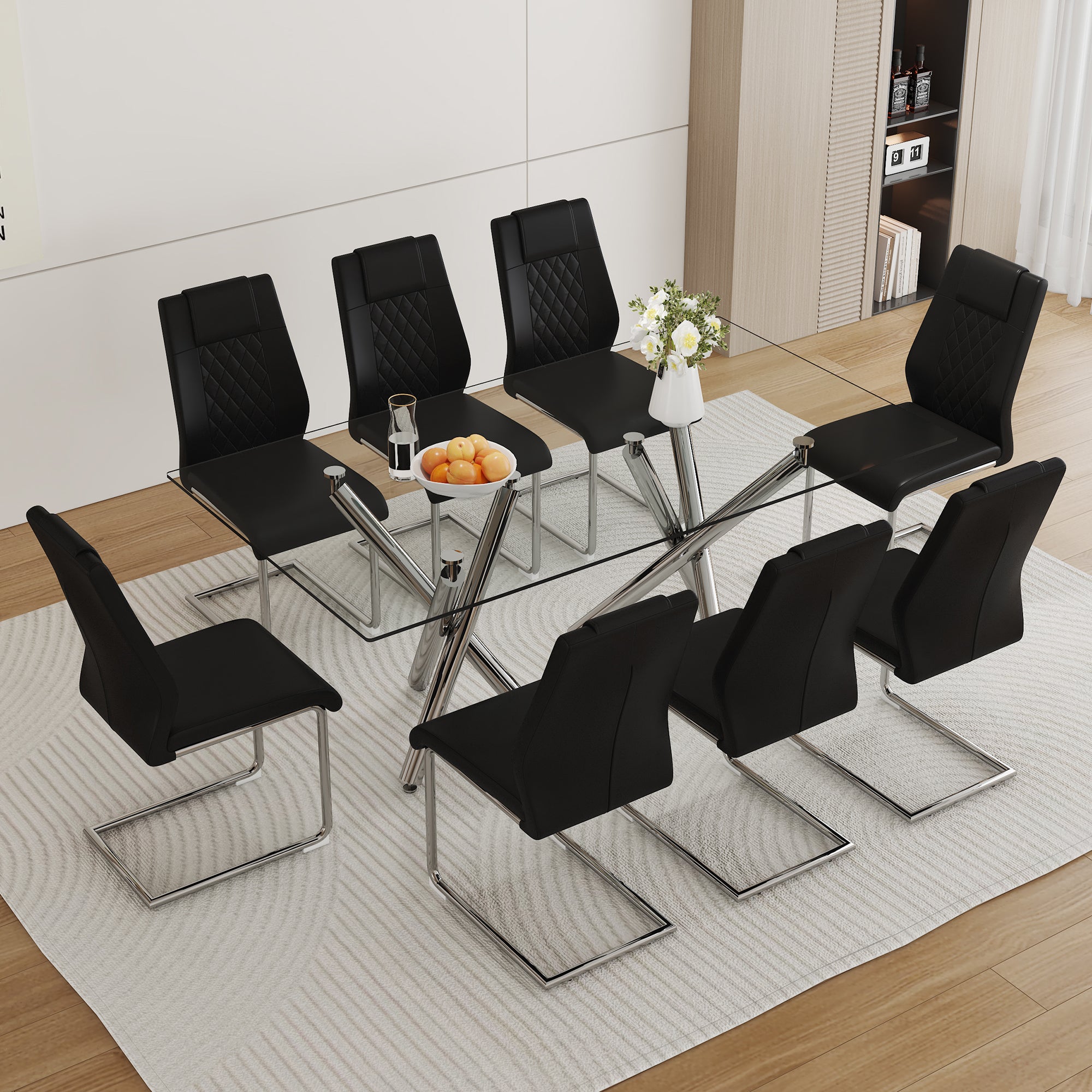 Table And Chair Set.Large Minimalist Rectangular Glass Dining Table Fo