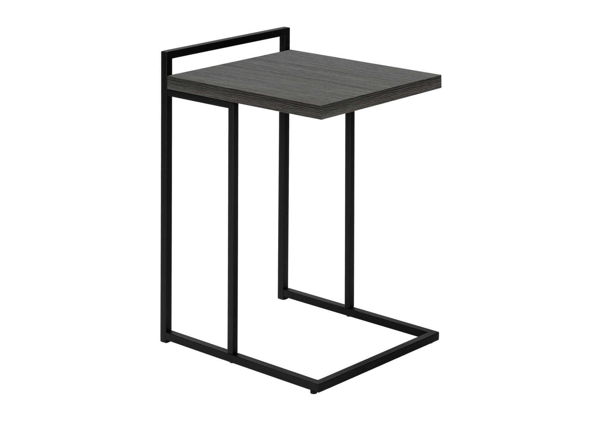 Accent Table, C Shaped, End, Side, Snack, Living Room, Bedroom, Grey Laminate, Black Metal, Contemporary, Modern Grey Particle Board