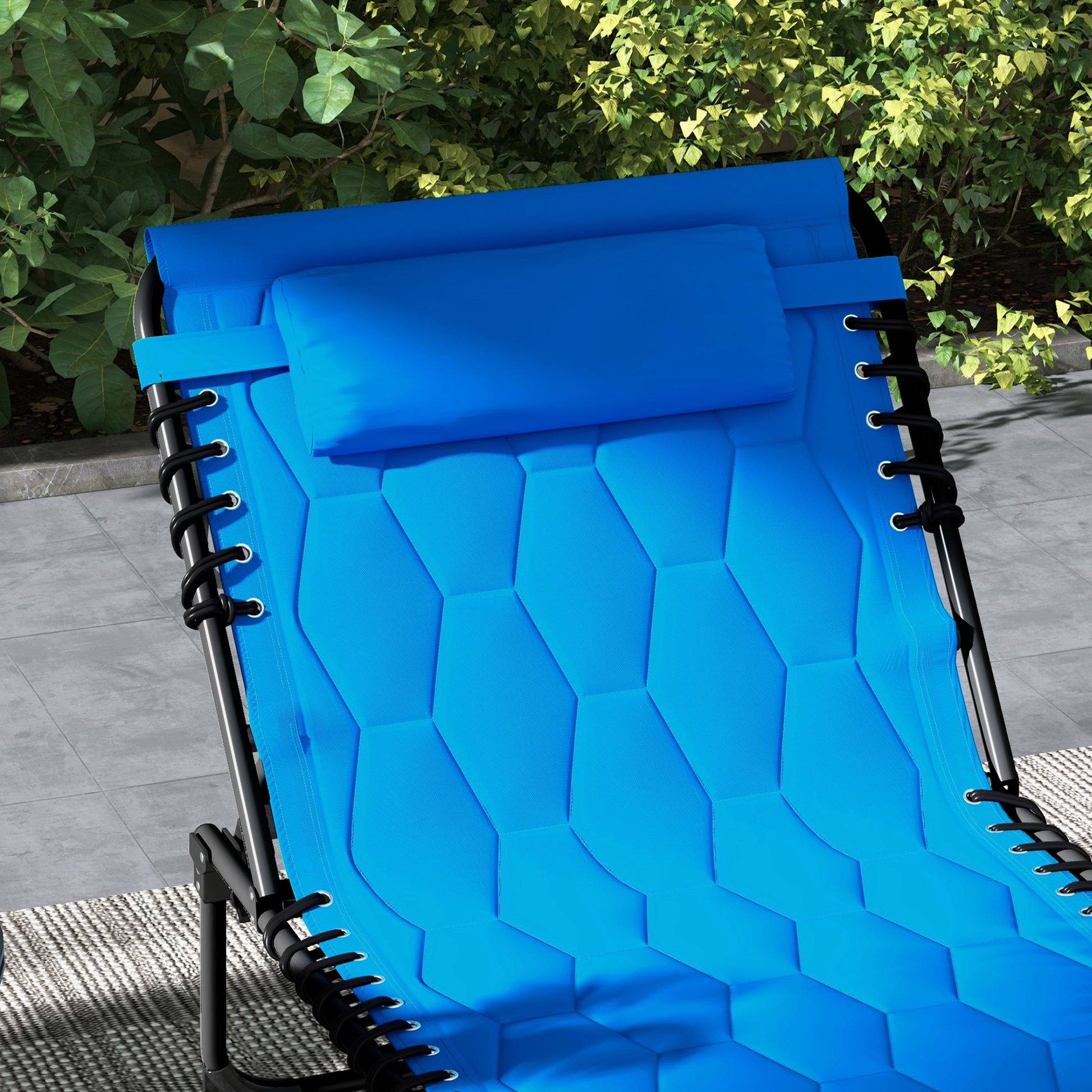 Outsunny Folding Chaise Lounge Set With 5 Level Reclining Back, Outdoor Lounge Tanning Chair With Padded Seat, Side Pocket & Headrest For Beach, Yard, Patio, Blue Blue Steel