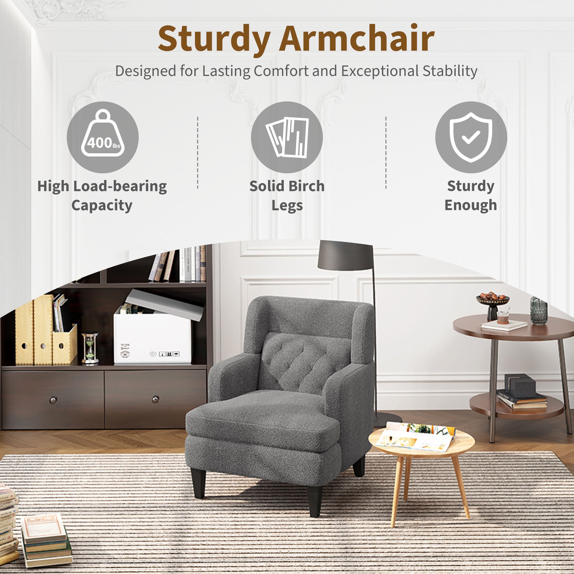 Upholstered Accent Chair Tufted Armchair For Living Room And Bedroom, Dark Grey Dark Grey Birch Foam Teddy