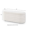 Modern Oval Storage Ottoman Bench, Upholstered Boucle Teddy Fabric End Of Bed Bench With Storage, End Of Bed Stool With Safety Hinge For Bedroom, Living Room, Entryway, White White Primary Living Space Oval Black American Design,Contemporary,Luxury,Mid