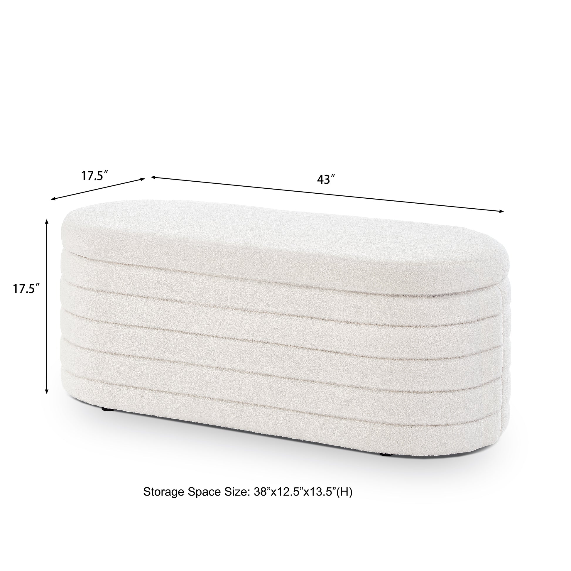 Modern Oval Storage Ottoman Bench, Upholstered Boucle Teddy Fabric End Of Bed Bench With Storage, End Of Bed Stool With Safety Hinge For Bedroom, Living Room, Entryway, White White Primary Living Space Oval Black American Design,Contemporary,Luxury,Mid