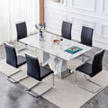 1 Table And 6 Chairs Set.Modern Grey Mdf Faux Marble Dining Table With Double V Shaped Supports.Paired With 6 Modern Pu Artificial Leather Soft Cushion With Silver Metal Legs.F Vv,C 1162 Gray Seats 6 Mdf Metal