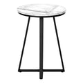 Accent Table, Side, Round, End, Nightstand, Lamp, Living Room, Bedroom, White Marble Look Laminate, Black Metal, Contemporary, Modern White Metal