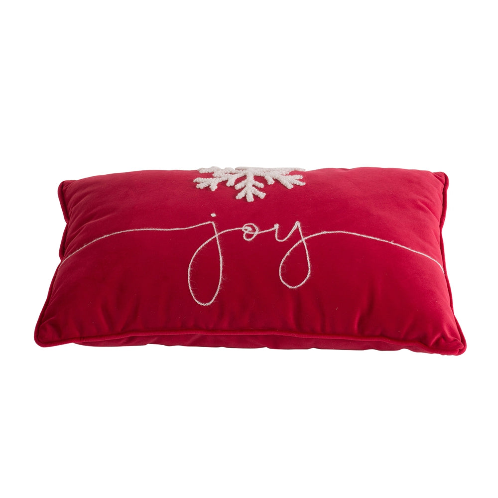 Set Of 2, 18X12" Red Velvet Pillow With Embroidered Joy And Frosty Snowflake, For Christmas Halloween Holiday Decor Red,White Acrylic,Polyester