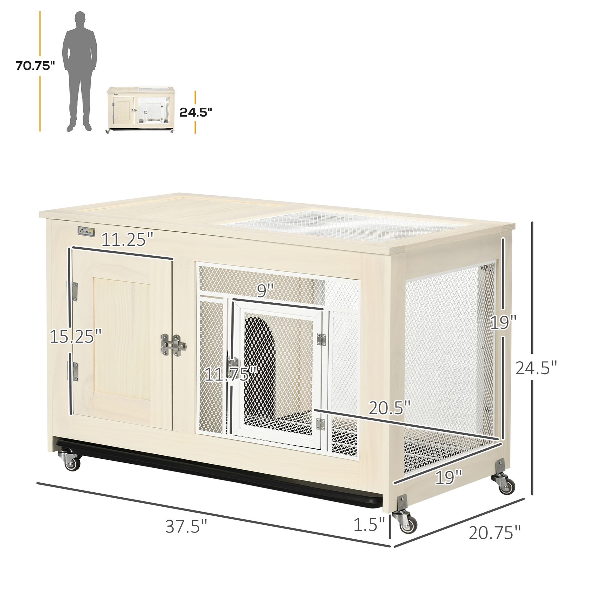 Pawhut Small Rabbit Hutch Indoor Bunny Cage On Wheels, Rabbit Habitat With Tough Pinewood, Openable Top, Rabbit Cage Inside, 37.5" X 21" X 24.5" Natural Wood Wood