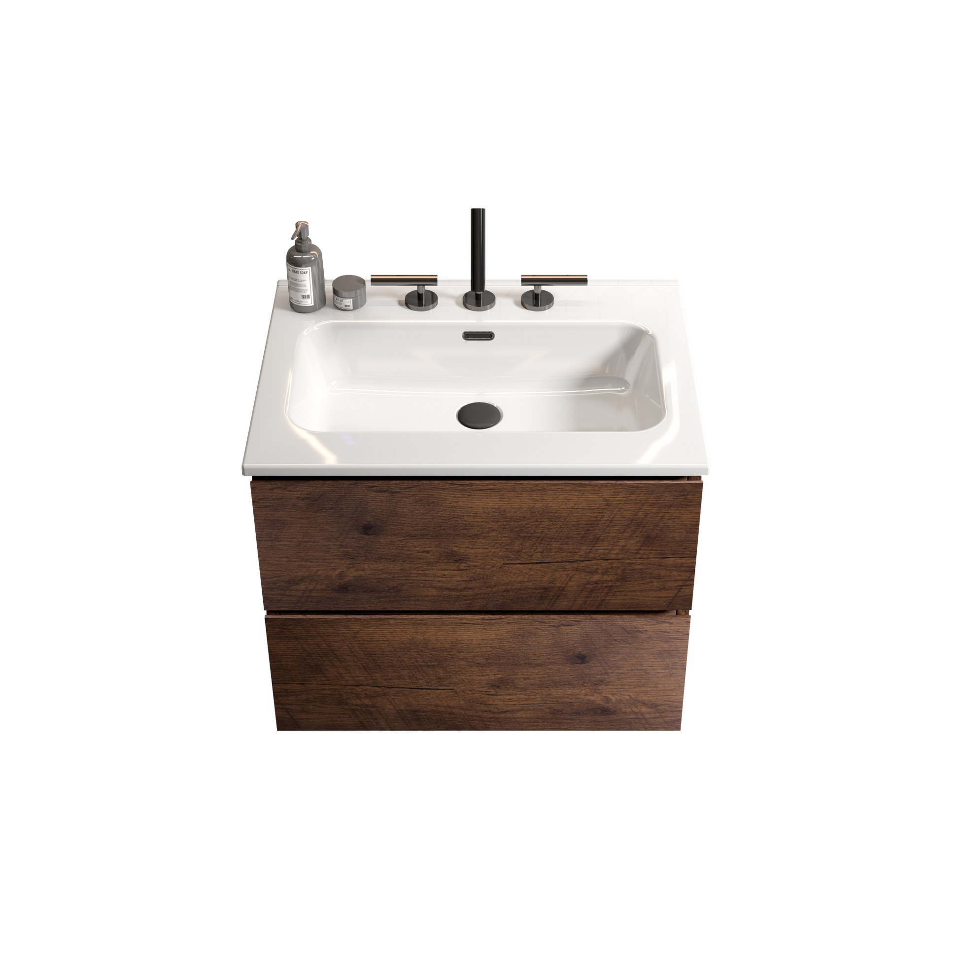 Wall Mount 24" Walnut Bathroom Vanity With Ceramic Sink With Three Faucet Holes, Large Storage Floating Bathroom Vanity For Modern Bathroom, One Piece Sink Basin Without Drain, Pre Assembled Walnut Bathroom Modern Ceramic Mdf