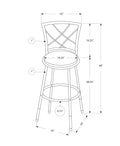 Bar Stool, Set Of 2, Swivel, Bar Height, White Metal, Grey Fabric, Contemporary, Modern White Foam Metal