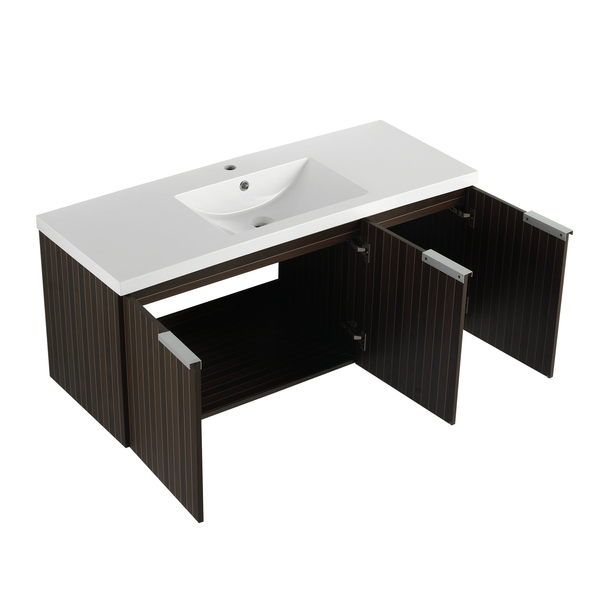 48 Inch Bathroom Cabinet With Resin Sink,Soft Close Doors,Float Mounting Design Silver Brown Stripe Bathroom Modern Plywood Plywood