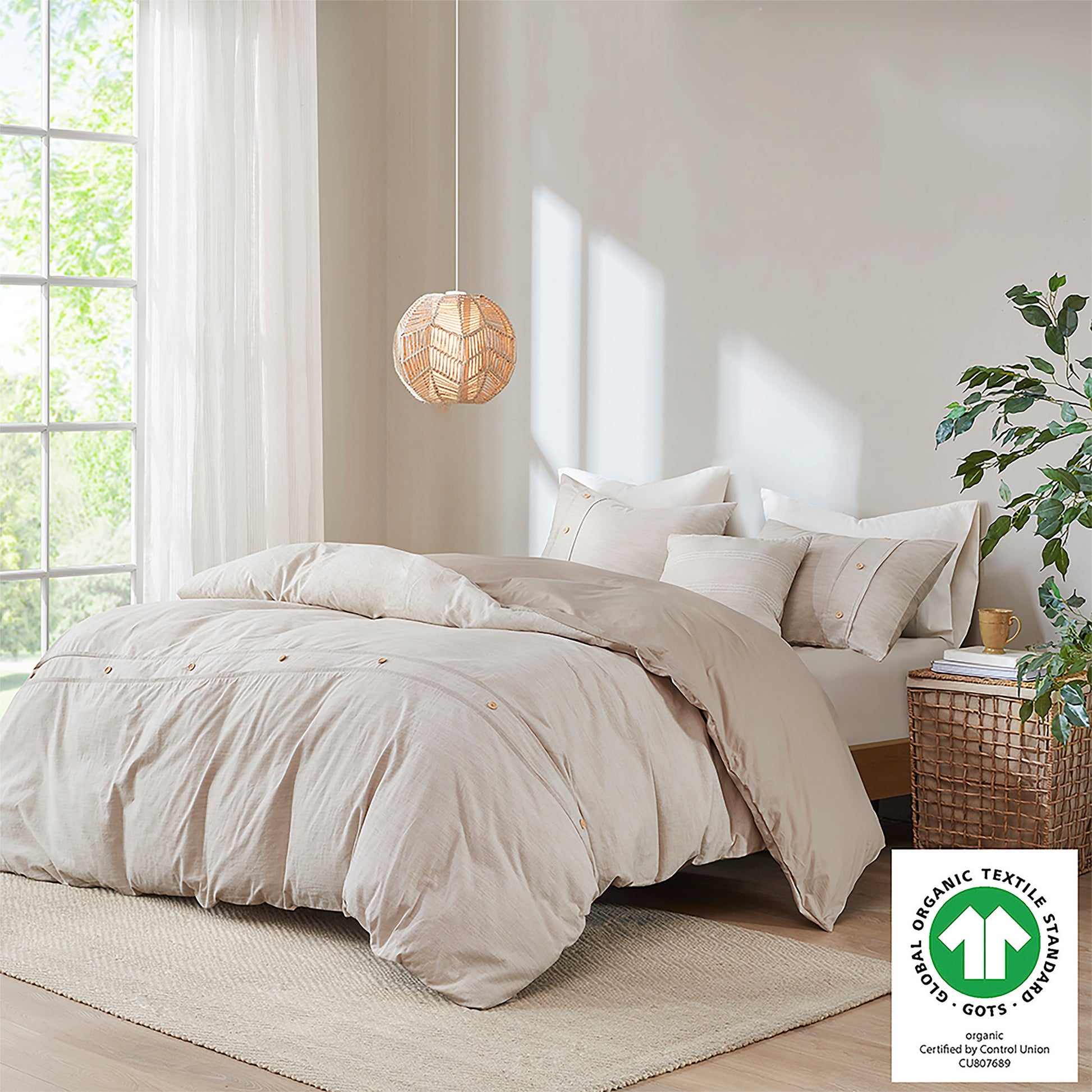 5 Piece Organic Cotton Oversized Comforter Cover Set W Removable Insert Natural King Cal King Natural Cotton