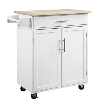 Homcom Kitchen Island Cart Rolling Trolley Cart With Drawer, Storage Cabinet & Towel Rack, White White Rubber Wood