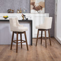 Coolmore Bar Stools Set Of 2 Counter Height Chairs With Footrest For Kitchen, Dining Room And 360 Degree Solid Wood Legs Swivel Bar Stools Set Of 2 Beige Linen Beige Foam Linen