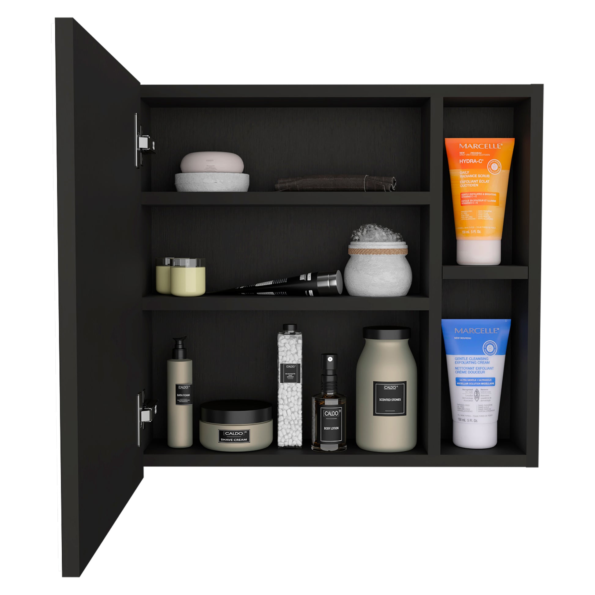 Medicine 18H" Single Door Cabinet, Two External Shelves, Three Interior Shelvesblack Black Particle Board Particle Board