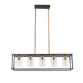 5 Lights Industrial Farmhouse Style Hanging Decorative Rectangle Pendant Lights, Black Antique Brass With Clear Glass Shade, Dining Room Kitchen Island Chandelier Antique Brass,Matte Black Ceiling