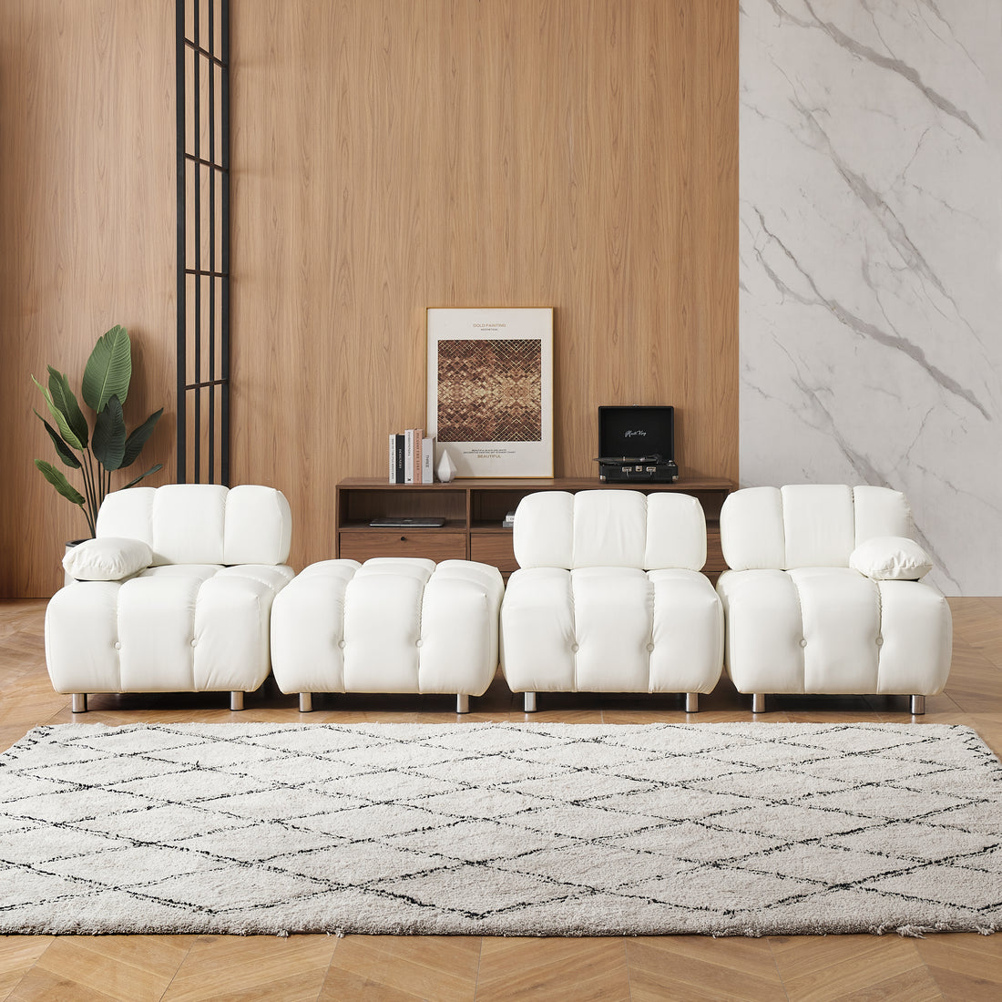 A 90.60 Inch Technology Cloth Beige Sofa, Waterproof, Stain And Cat Scratch Resistant, Can Comfortably Sit In The Apartment Bedroom Without Taking Up Space. White Polyester Blend 4 Seat