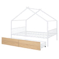 Full Size Metal House Bed With Two Drawers, White Full White Metal