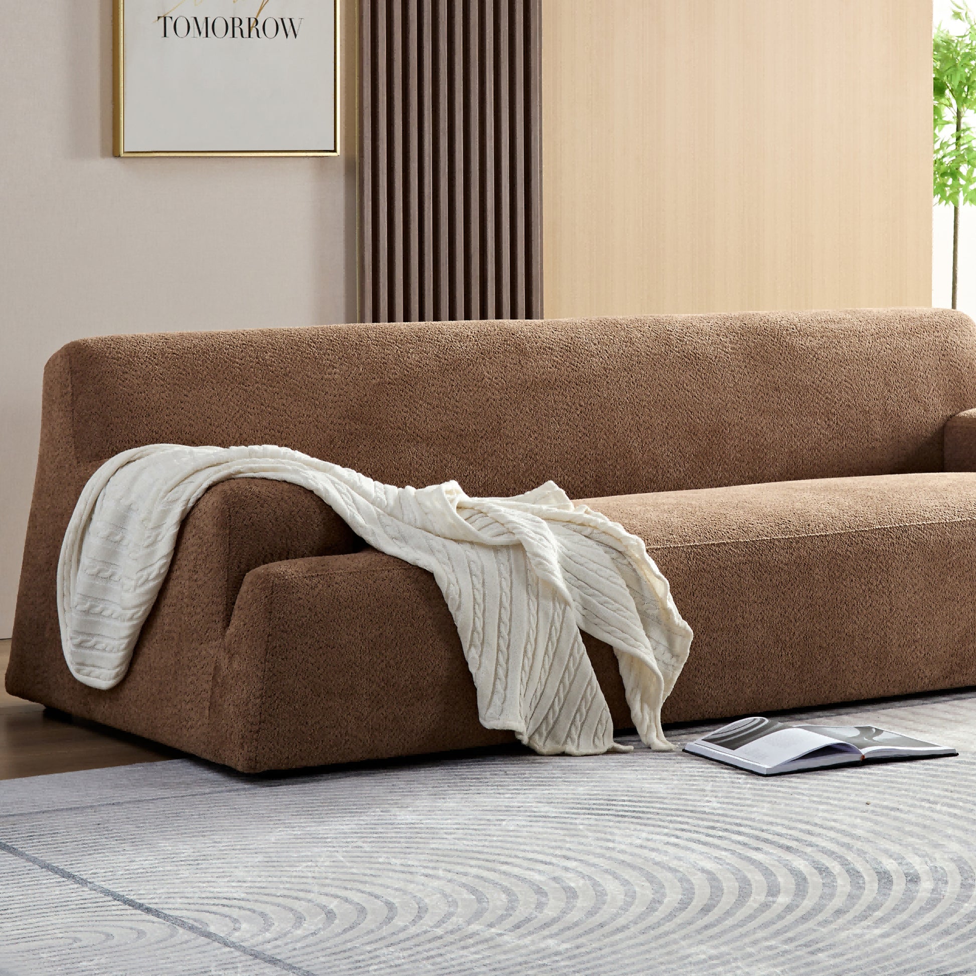 Wks9 Camel Sofa, Modern Simplicity, Durable Fabric, Solid Wood Frame, High Density Sponge Filler Camel Fabric 3 Seat
