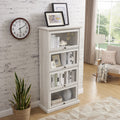 Glass Display Cabinet 4 Tier Glass Display Cabinet Storage Curio Cabinet With Flip Up Glass Doors, Collectors Showcase Toy Figure Organizers Rack, Bookcase For Living Room White Antique White Mdf