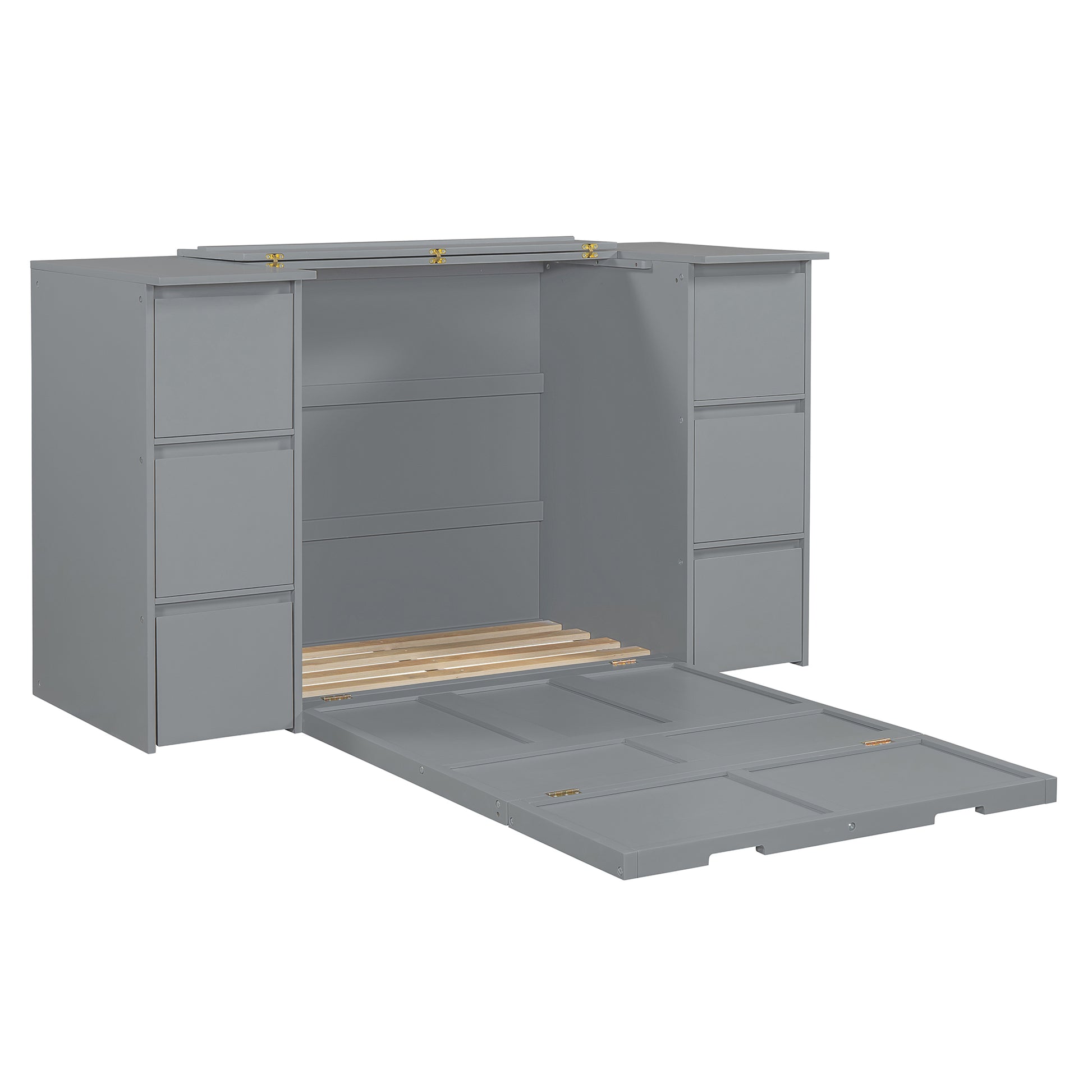 Twin Size Murphy Bed With Drawers, Cabinets And Usb Ports,Gray Twin Gray Mdf Lvl