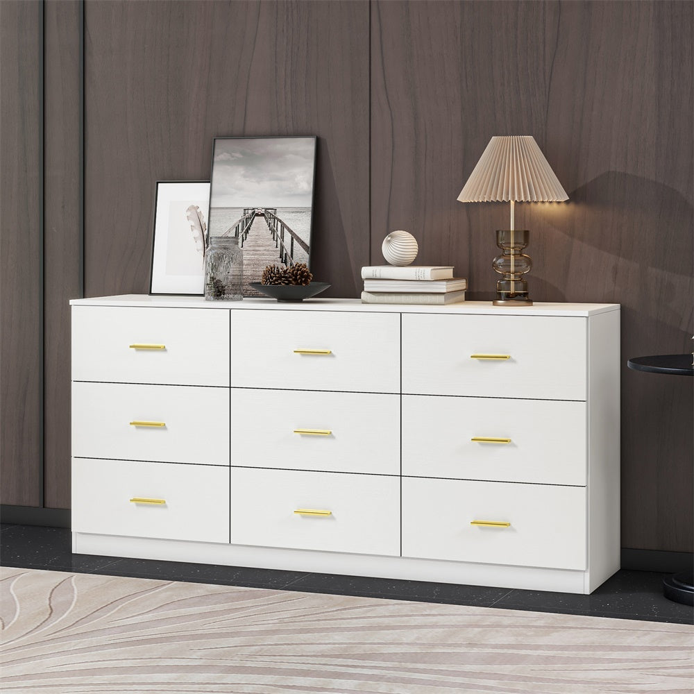 Modern White 9 Drawer Dresser For Bedroom Large Storage Wide Chest Of