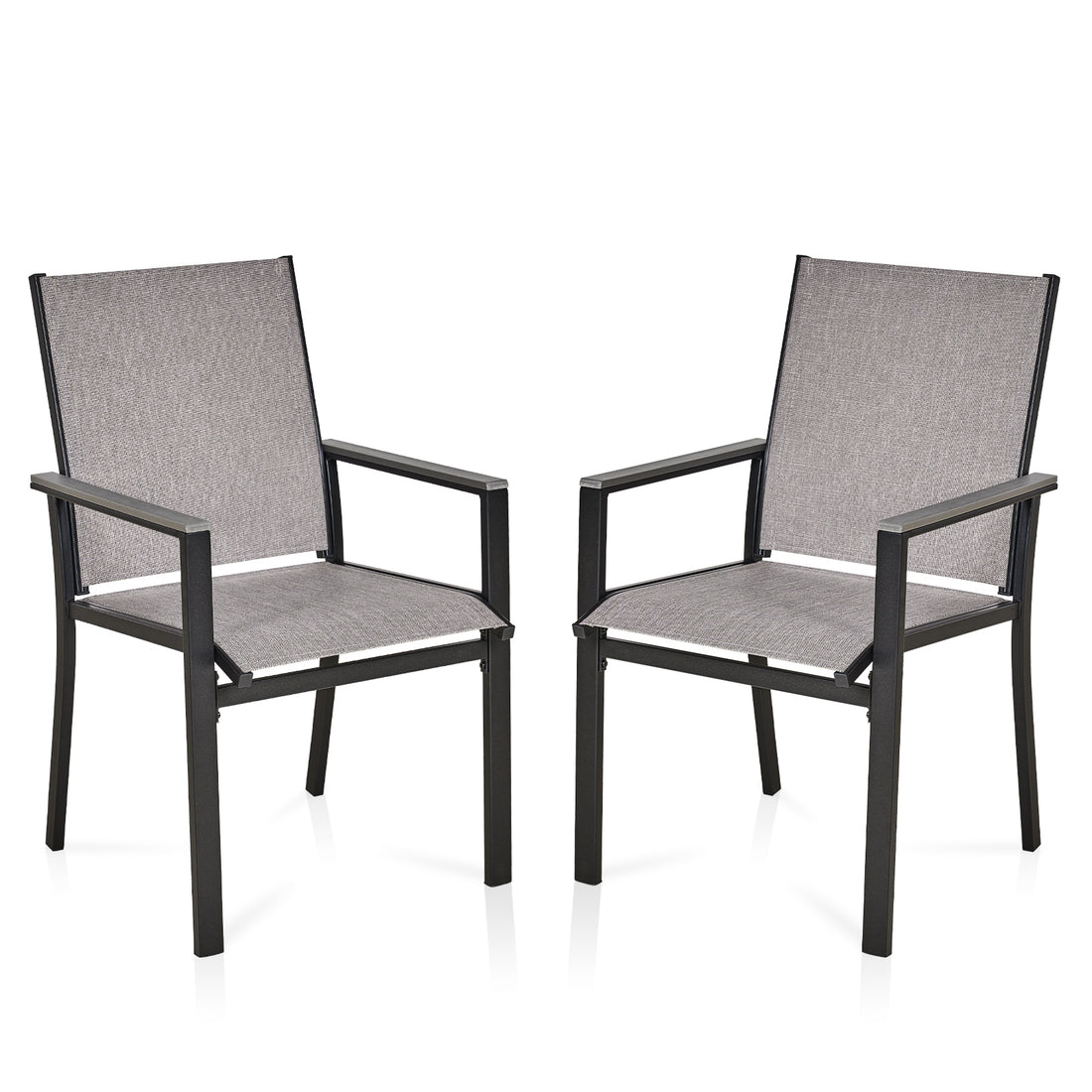 2Pc Patio Dining Chairs, Metal Frame With Textilene Fabrics No Dining Set Black Gray Mildew Resistant Frame Garden & Outdoor 2 Person Seating Group Iron