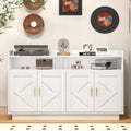 Dresser Cabinet,Barcabinet,Buffet Sideboard Storage Cabinet,Buffet Server Console Tablestorge Cabinetsolid,For Dining Room,Living Room,Kitchenhallway,Shaped Door Panels, Gold Metal Handle,Color: White Standard 5 Or More Spaces Distressed Finish White