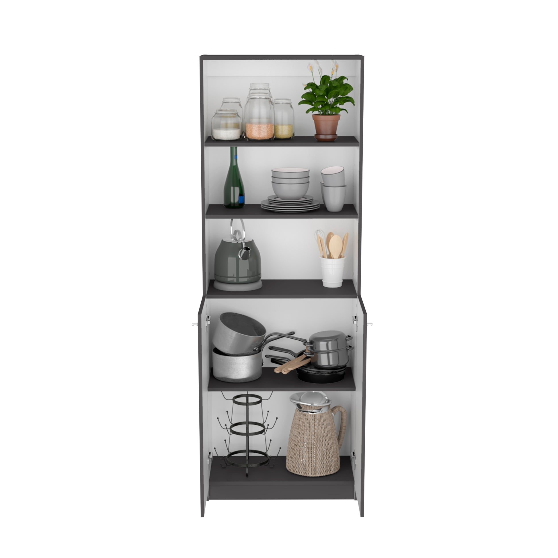 Micco 2 Piece 2 Piece Home Bookcase Set, 42" Wide With 8 Shelves And Double Door Cabinet, Living Room Set Matte Gray White Multicolor Particle Board