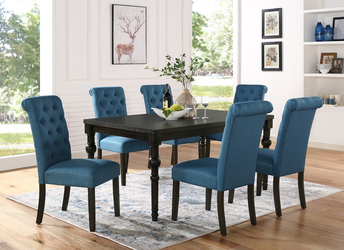 Leviton Urban Style Wood Dark Wash Turned Leg Dining Set: Table And 6 Chairs Wood Black Seats 6 Wood Dining Room Fixed Table Rubberwood Rectangular 4 Leg Rectangular Dining Table With Chair Mdf