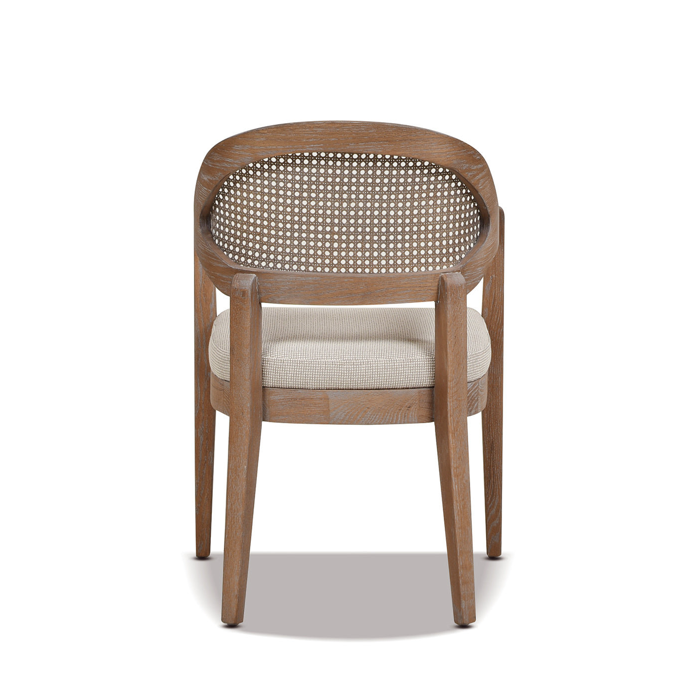 Americana Mid Century Modern Cane Back Dining Chair, Taupe Beige Textured Weave Beige Foam Wood Fabric Rattan