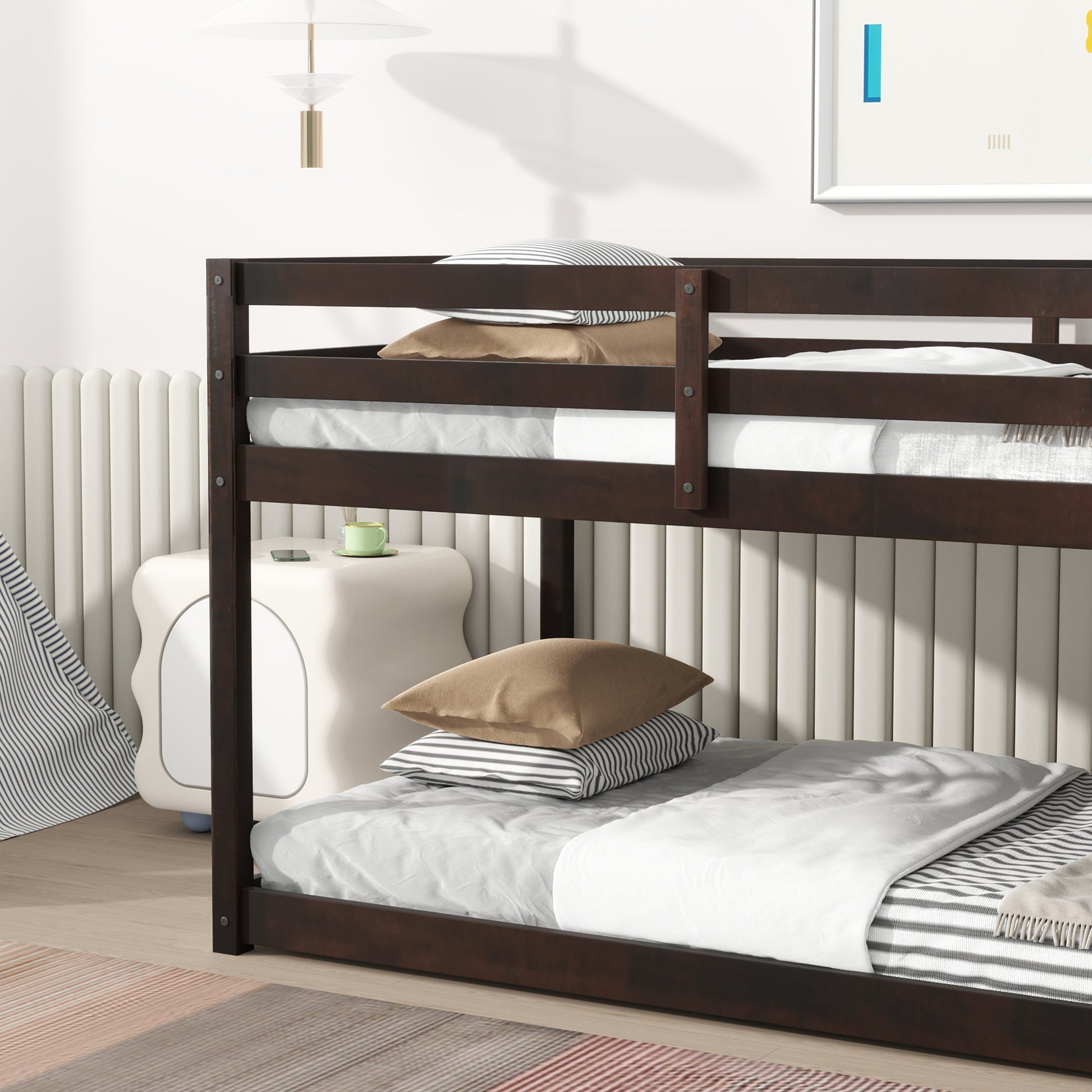 Solid Woodensolid Rubber Wooden Twin Over Twin Loft Bed With Ladder ,Upper And Bottom Bed Platforms Crafted With Strengthened Slats,Espresso Twin Espresso Rubber Wood