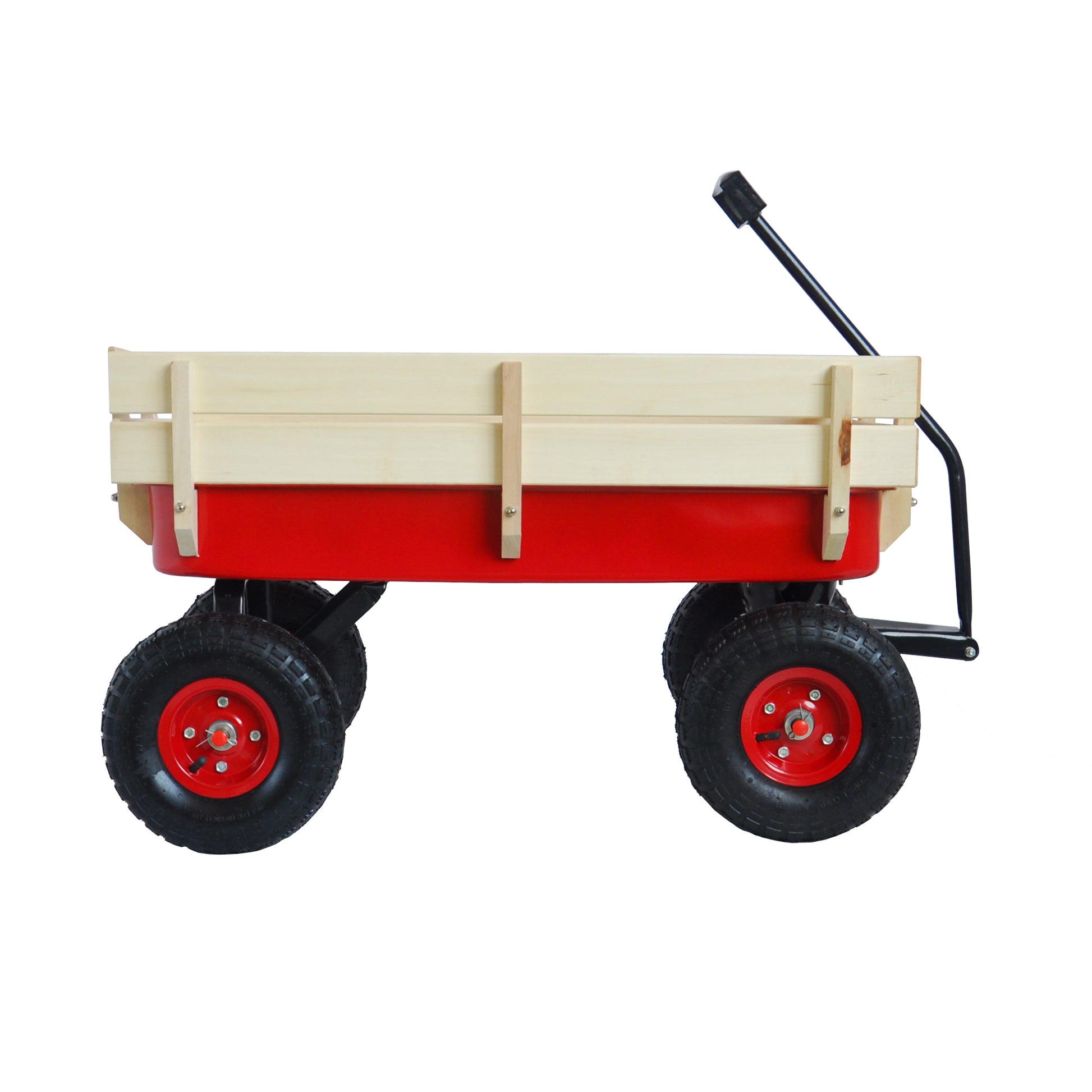 Outdoor Wagon All Terrain Pulling w Wood Railing Air red-metal