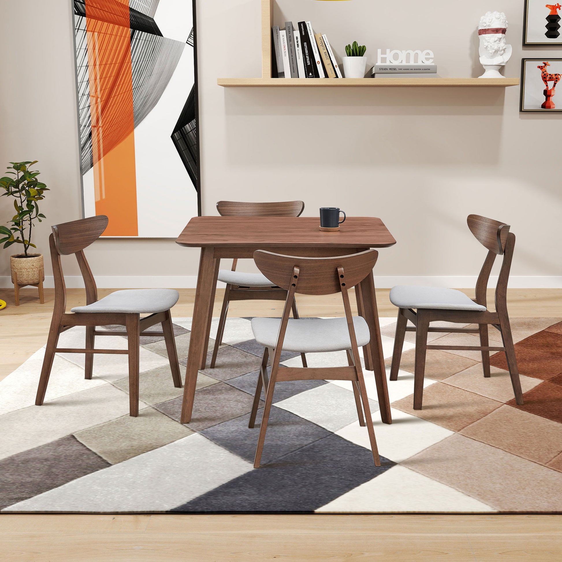 1 Table With 4 Chairs Wooden Dining Table Set, Modern Simple Design Square Kitchen Table And Fabric Upholstered Dining Chairs For Dining Room, Kitchen, Saving Space,Walnut Walnut Solid Wood Mdf