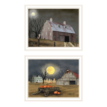 2 Piece Vignette Autumn Moonlit Nights White Framed Wall Art For Living Room, Bedroom Wall Art Print For Home Decor By Billy Jacobs Multicolor Wood Paper
