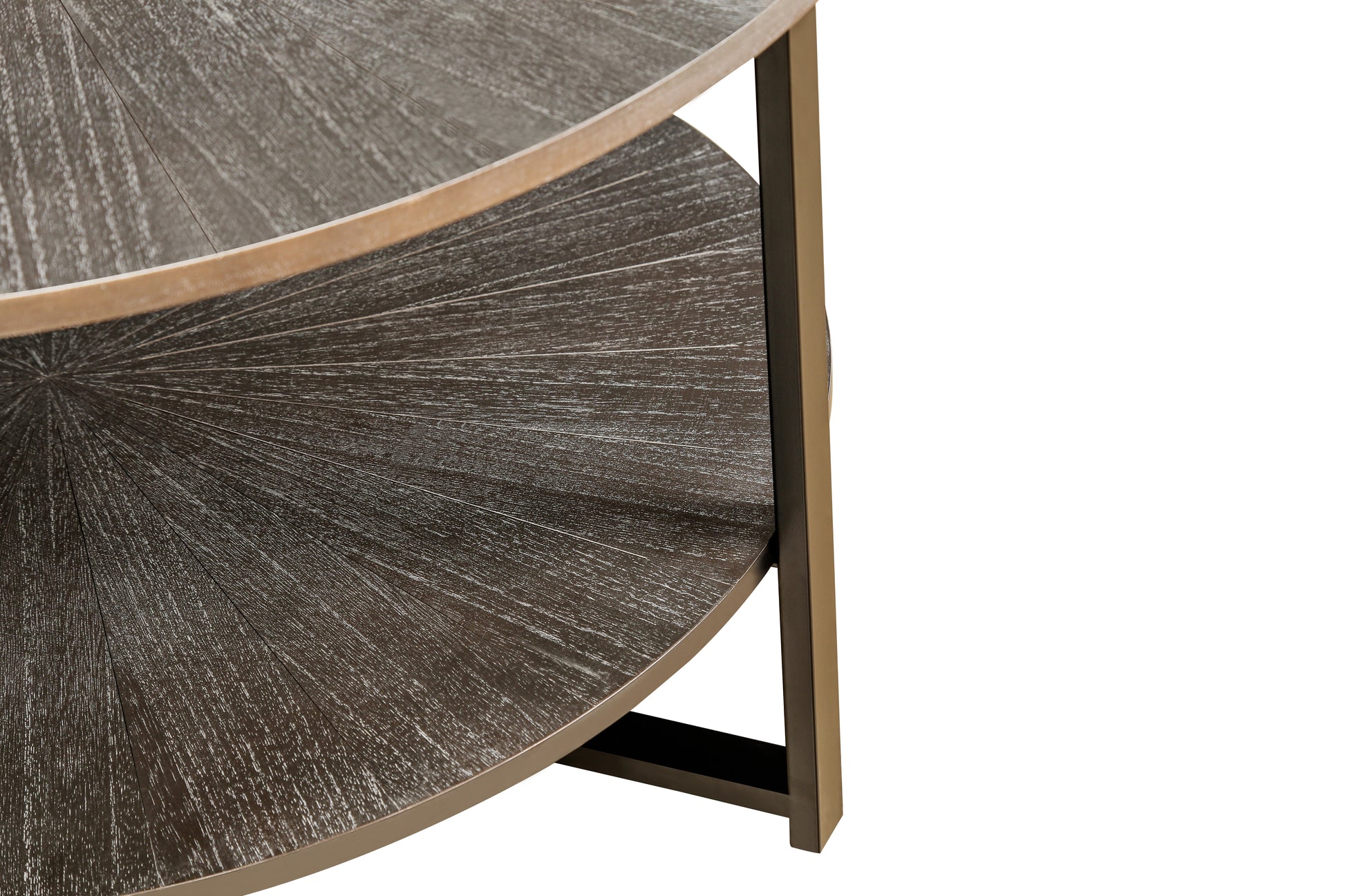 31.5"D X 31.5''W X 18.3''H Round Coffee Table With 2 Tier Storage, Farmhouse Living Room Cocktail Table With Black Metal Leg,Patchwork Desktop Effect Easy Assembly Antique Brown Antique Brown Brown Primary Living Space Antique Floor Mount Round Open