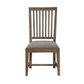 Wooden Chair With Fabric Upholstered Seat And Slat Style Back, Set Of 2, Oak Brown And Gray Grey Brown Wood Fabric
