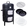 17 Inch Steel Charcoal Smoker, Heavy Duty Round Bbq Grill For Outdoor Cooking, Black Black Steel